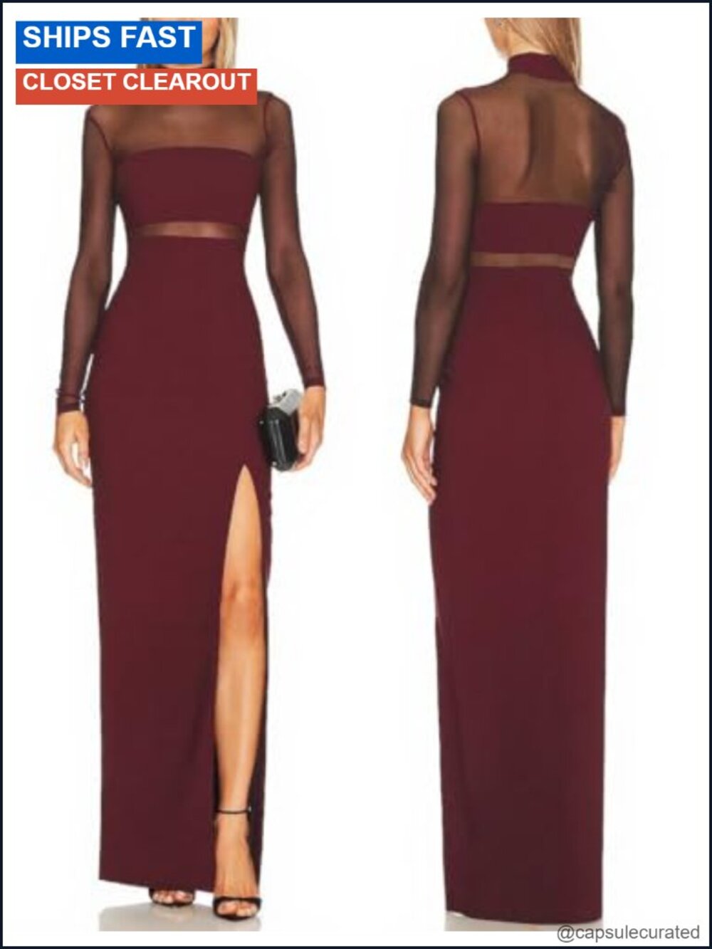 Women's Sheer Mesh Long Sleeve Turtleneck Bodycon Maxi Dress